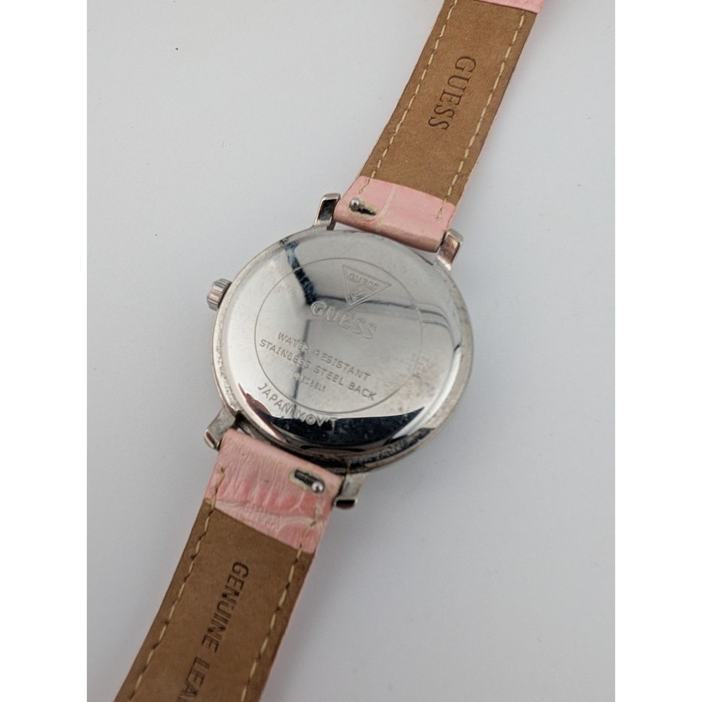 Guess Women's Watch Butterfly Dial Pave Bezel Pink Leather Band- New Battery - Picture 8 of 9